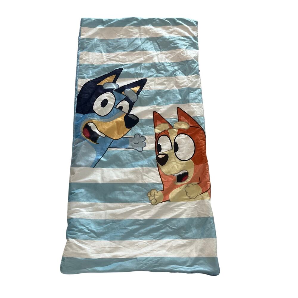 Bluey & Bingo Kids Slumber Sleeping Bag Travel Sleepover Mat Blue White Stripe